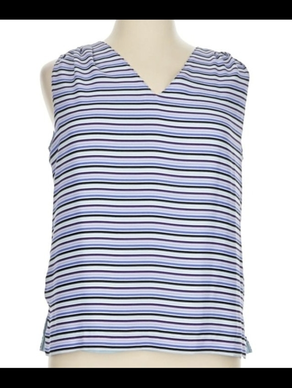 High End Striped Dressy V-Neck Women's Blouse in Blue, Purple & Light Aqua